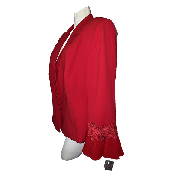 New John Meyer Jacket Plus Sz 22W Red Beaded Embroidered Lined Polyester Blazer - Picture 5 of 13